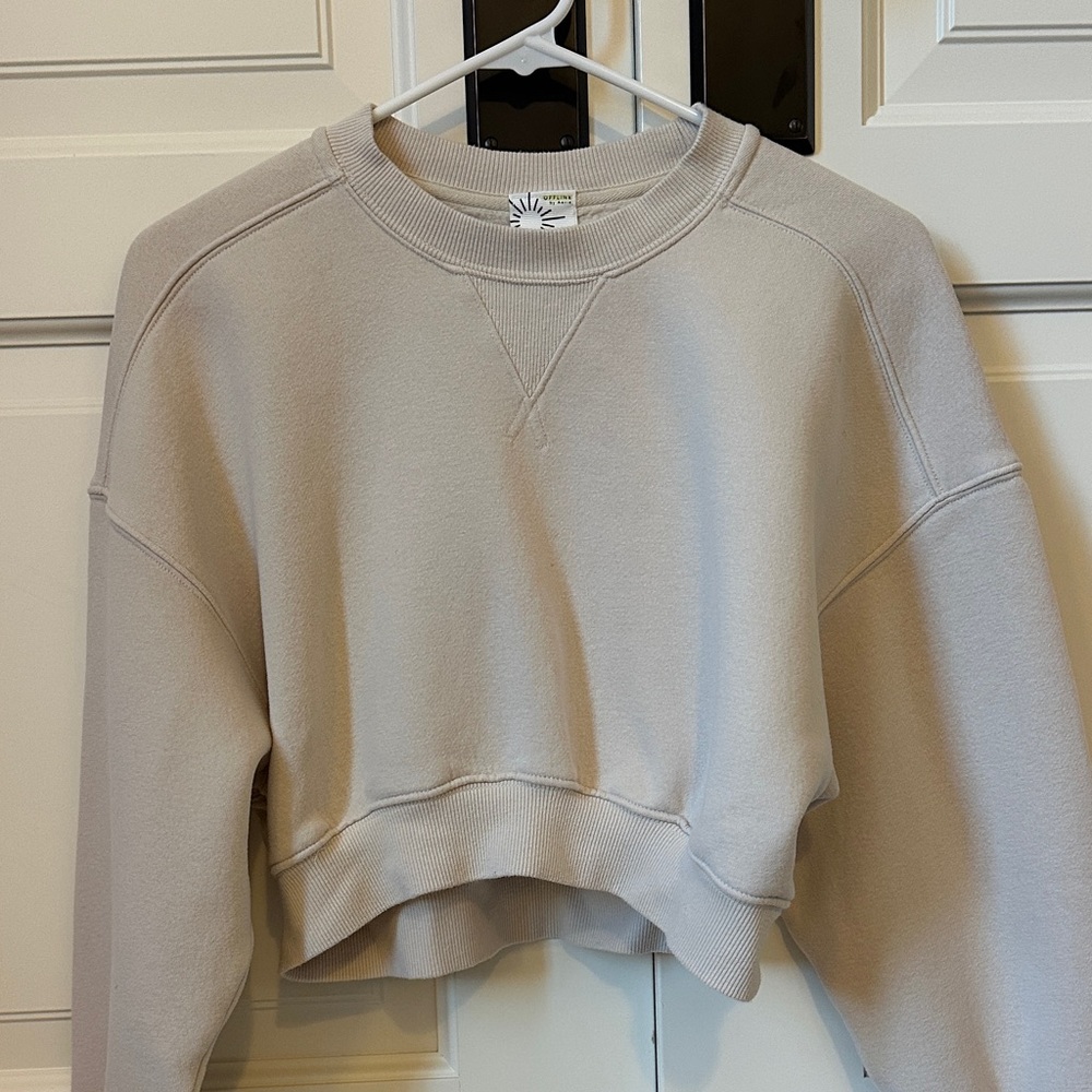 Offline by Aerie Beige cloud fleece cropped, crewneck sweatshirt